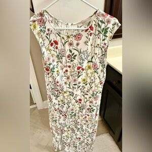 LOFT White Floral Cap-Sleeve Maxi Dress with Multicolor Botanicals